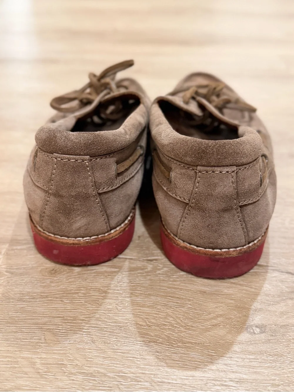 Louis Vuitton Men’s Suede Boat Shoes in Taupe with Red Soles